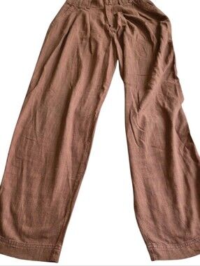 Free People Size 0 Brown Linen Blend Wide Leg Pants High Rise Relaxed Fit